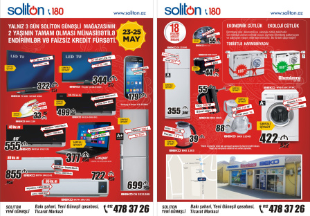 TEZLİKLƏ SOLİTON - YENİ GÜNƏŞLİ MAĞAZASININ 2 İLİ TAMAM OLUR!