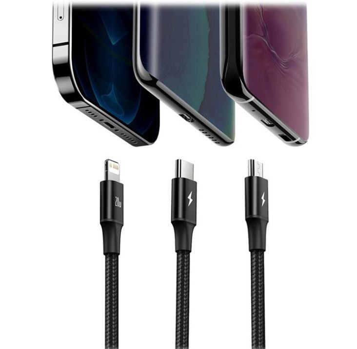 Baseus TYPE-C↔C+IP+C Kabel 1.5M RAPID Black