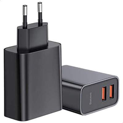 Charger 2 USB-C 30W Baseus QC3.0 Speed Dual Black