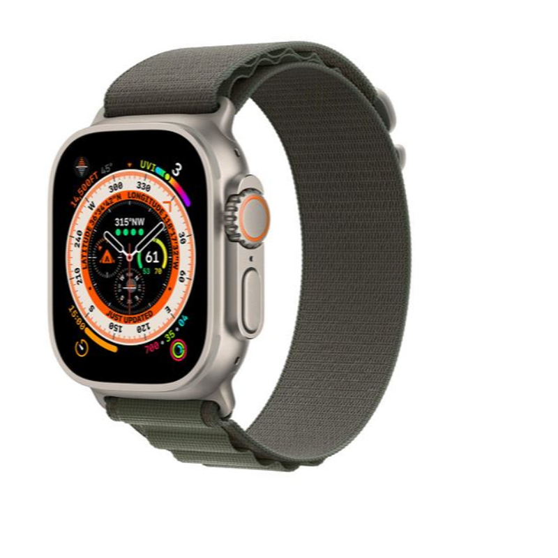 Apple Watch Ultra 49mm Titanium Case, Green Alpine Loop Band (M Size) +Cellular (MQFN3GK/A)