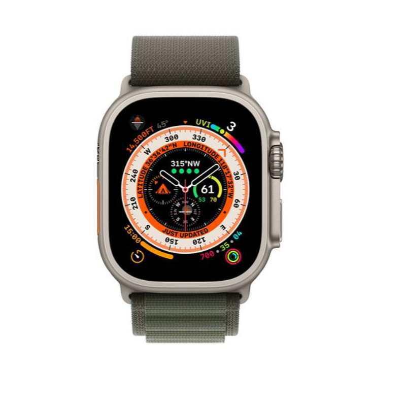 Apple Watch Ultra 49mm Titanium Case, Green Alpine Loop Band (M Size) +Cellular (MQFN3GK/A)