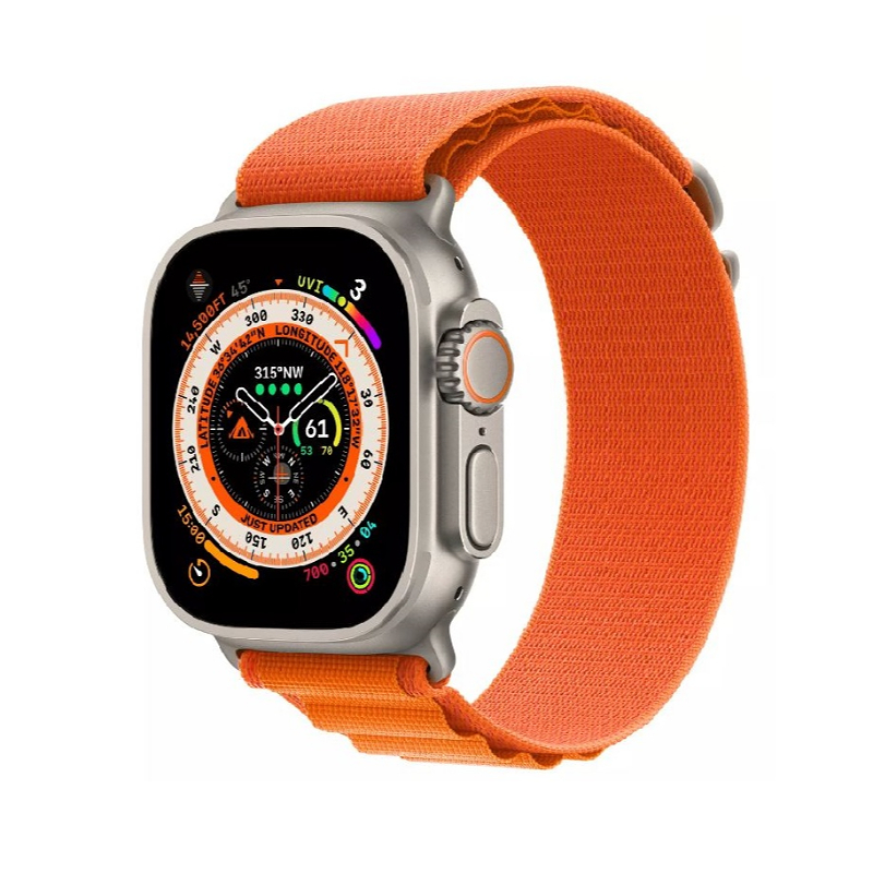 Apple Watch Ultra 49mm Titanium Case, Orange Alpine Loop Band (M Size) +Cellular (MQFL3GK/A)