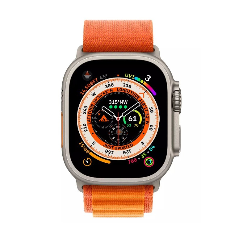 Apple Watch Ultra 49mm Titanium Case, Orange Alpine Loop Band (M Size) +Cellular (MQFL3GK/A)