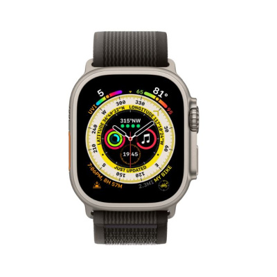 Apple Watch Ultra 49mm Titanium Case, Black / Gray Triail Loop Band (One Size) +Cellular MQFW3RB/A