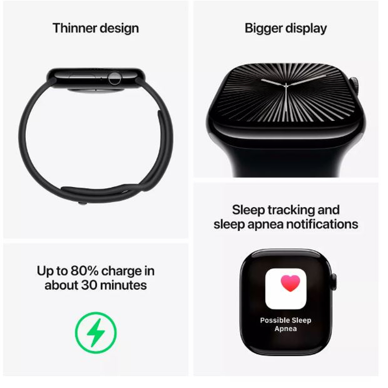 Apple Watch 10 GPS 46mm Jet Black / Black Sport Band (S/M size) USB-C / MWWQ3QI/A
