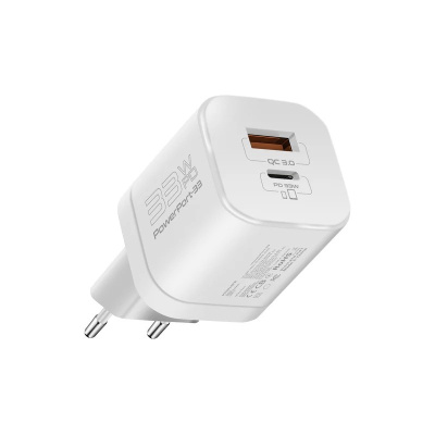 Charger USB+Type-C 33W Promate Gan Fast White